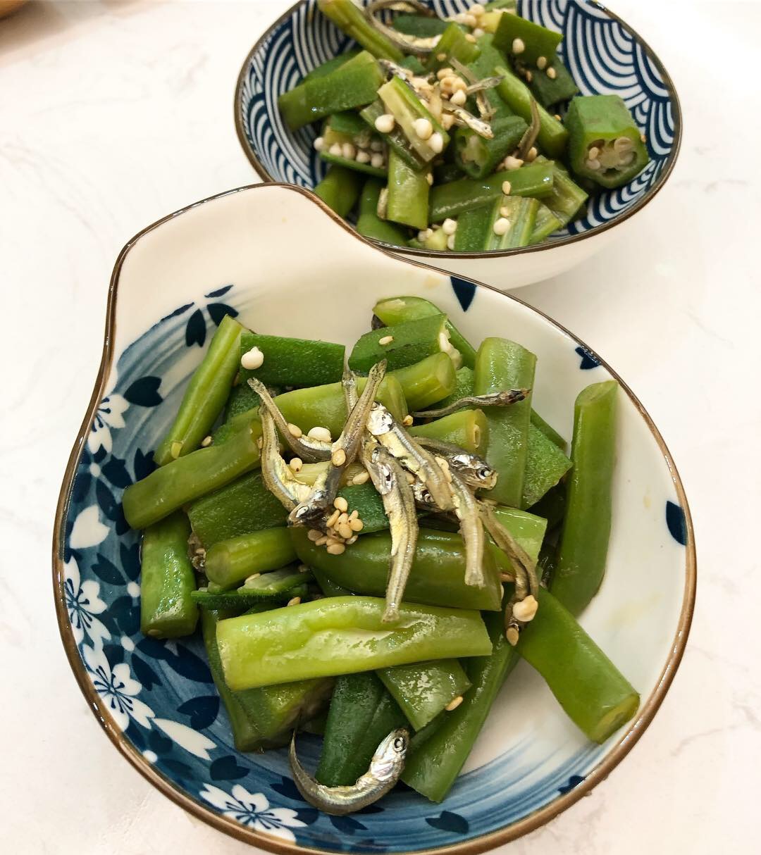 芝麻拌秋葵青豆﻿